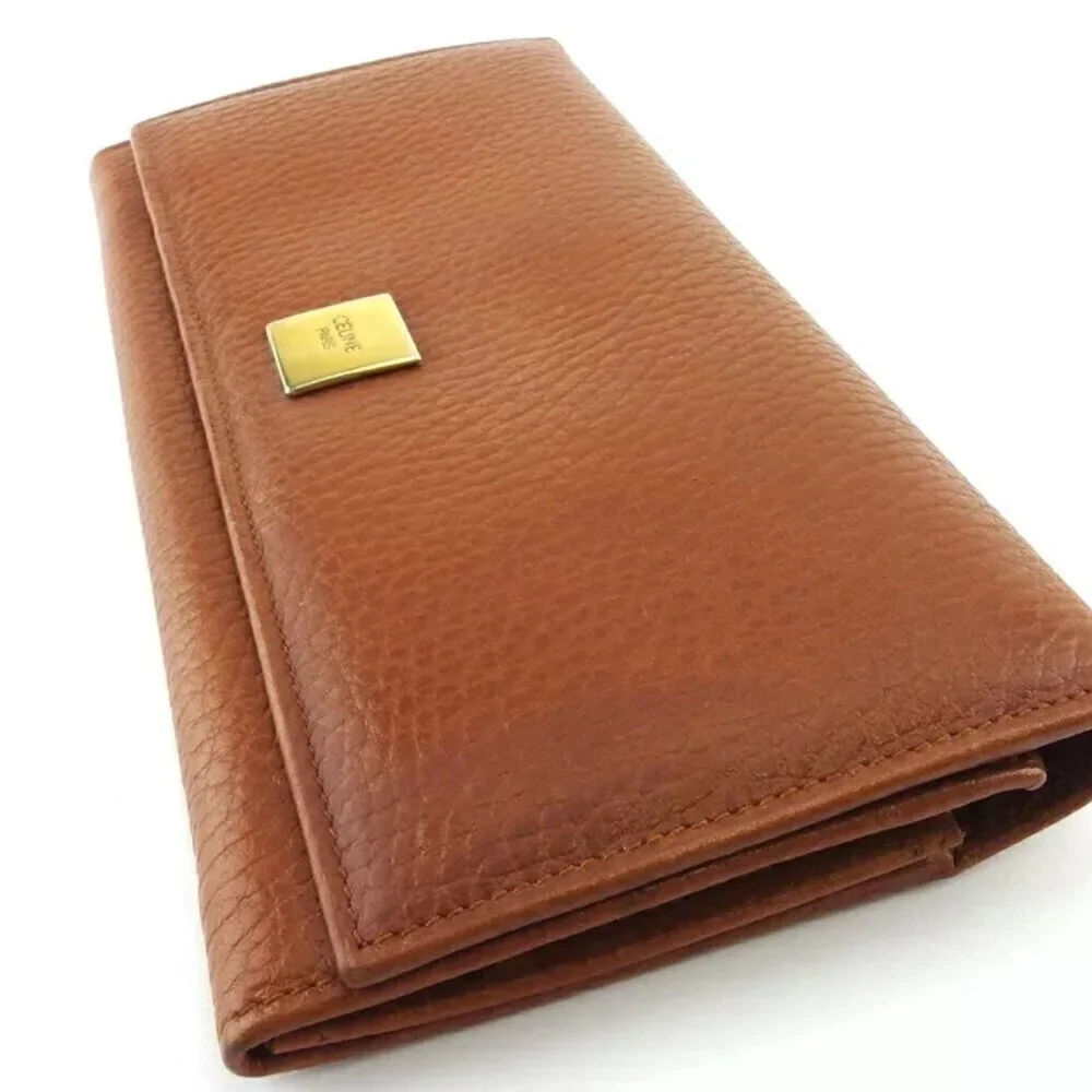 Celine Long Wallet Logo Plate Leather Authentic USED - Picture 3 of 11